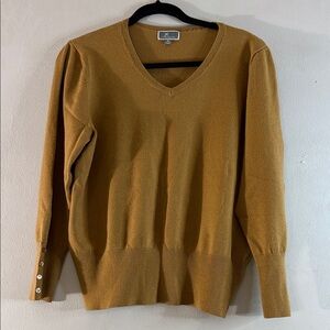 JM Collection Brown V Neck Knit Sweater Soft Lightweight - XL